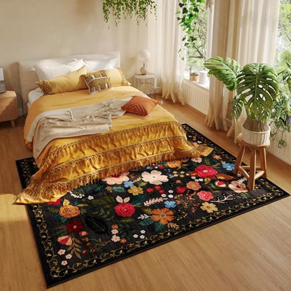 Area Rugs 9x12 Living Room Clearance Washable Boho Rug Non Slip Floral Vintage Low Pile Large Rug for Living Room (108 Sq Ft)