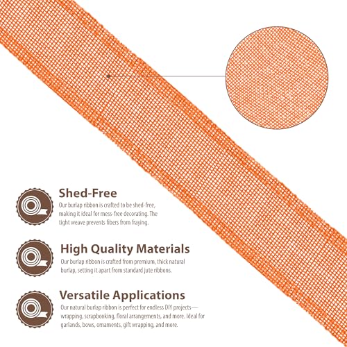 1 1 2 in Wide Orange Wired Burlap Ribbon for Crafts (30 Foot)