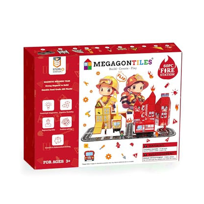 Fire Station Magnetic Tiles Set 60PCS (60 Count)