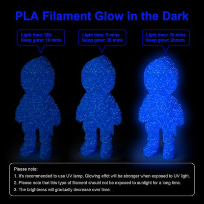 3D Printer Filament 1.75mm Glow in The Dark Shiny Firefly Blue PLA Filament for 3D Printing