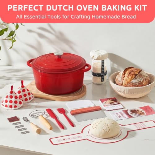 Sourdough Starter Kit with Enamel Cast Iron Pot 6.5 QT for Bread Baking