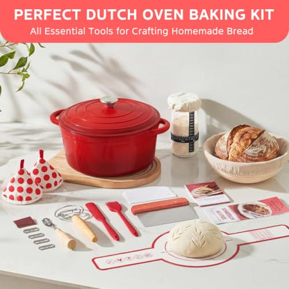Sourdough Starter Kit with Enamel Cast Iron Pot 6.5 QT for Bread Baking