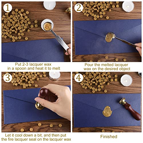 500 Pcs Octagon Sealing Wax Beads Bronze Wax Seal Beads with 4 Pcs Tea Candles and 1 Pcs Wax Melting Spoon for Crafts Letter Wine Greeting Cards Sealing (7.7603 Ounce)