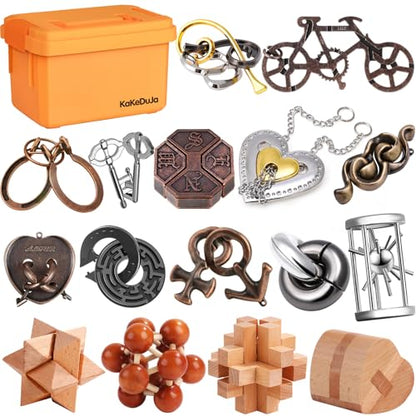 Metal Brain Teaser Puzzles Disentanglement Puzzles Metal Wooden Brain Teaser Puzzle 16pcs Logic Metal Puzzle for Adult Kid Toy Lock Puzzles Gift for Adults Teenagers Kids (72 Count)