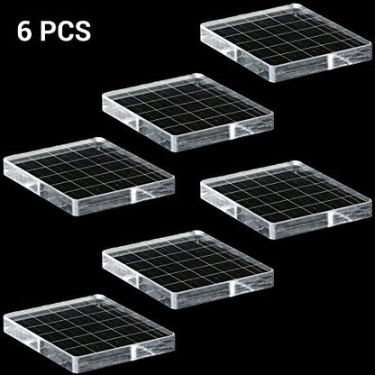 6 Pieces Stamp Block Clear Acrylic Stamping Blocks Tools Set with Grid Lines for DIY Crafts Scrapbooking Card Making Ornaments Stamping Projects (6 Count)