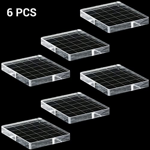 6 Pieces Stamp Block Clear Acrylic Stamping Blocks Tools Set with Grid Lines for DIY Crafts Scrapbooking Card Making Ornaments Stamping Projects (6 Count)