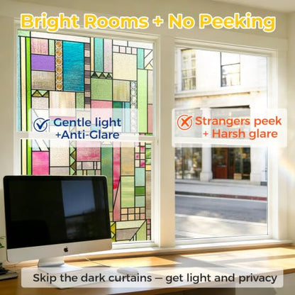 3D Stained Glass Window Privacy Film Decorative Non (1329.03 sq in)