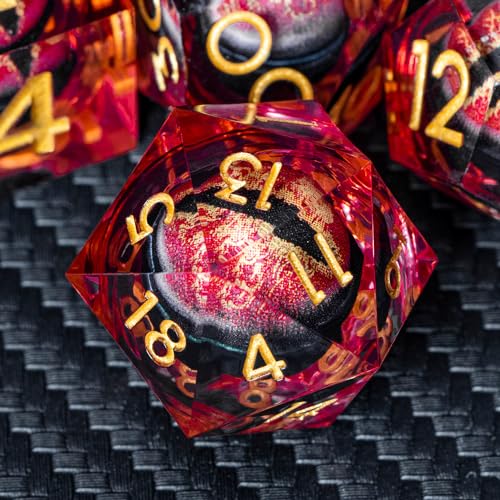 DND Resin Dice Dragon Eye Dice Liquid Core Red Sharp Edged Dice Set with Gift Box