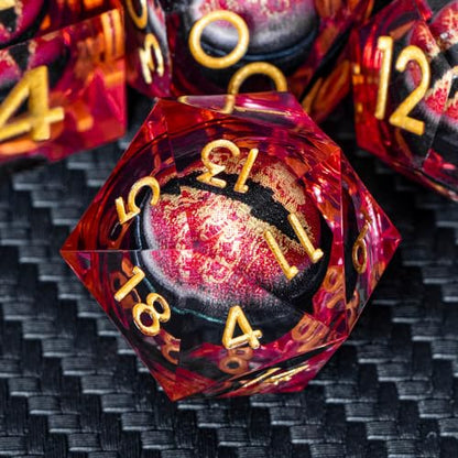 DND Resin Dice Dragon Eye Dice Liquid Core Red Sharp Edged Dice Set with Gift Box