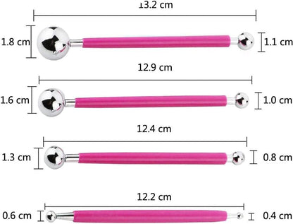 4PCS Double-Ended Metal Ceramic Clay Ball Stylus Dotting Tools and 5PCS 2 Way Silicone Polymer and Embossing Paper Flower Indentation Tool for Drawing
