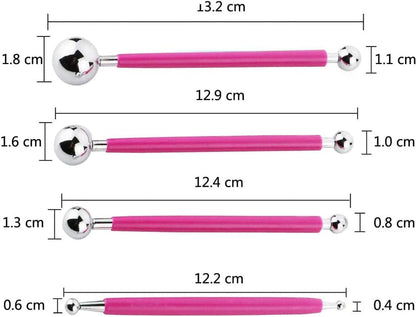 4PCS Double Ended Metal Ceramic Clay Ball Stylus Dotting Tools and 5PCS 2 Way Silicone Polymer and Embossing Paper Flower Indentation Tool for Drawing