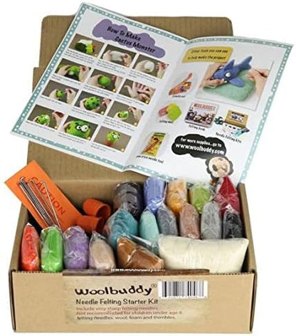 Woolbuddy Needle Felting Wool Kit – Starter Set to Make 6 Cute Animals – Includes Wool, Pad, Needles & Instructions for Beginners and Adults