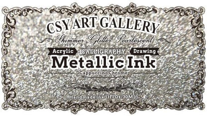 CSY Art Gallery Silver Chrome Metallic Acrylic Inks-Paint for Crafts-Liquid Leaf Silver Paints Calligraphy Ink (Cappuccino Chrome)
