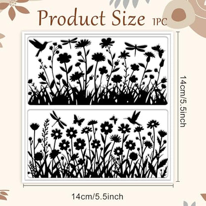Wildflowers Silhouettes Print Pattern Clay Texture Sheet Butterflies and Hummingbirds Silicone Texture Mat DIY Tools for Polymer Clay Making Earrings Jewelry DIY Crafts 5.5 × 5.5 Inch