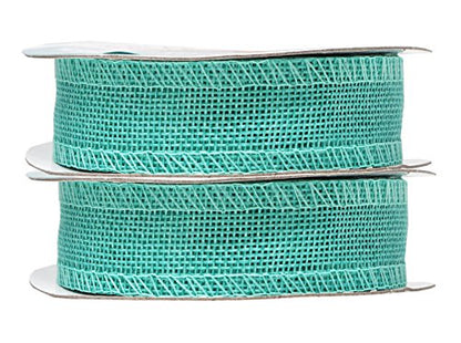 1 Inch Wide Turquoise Burlap Ribbon for Crafts (60 Foot)