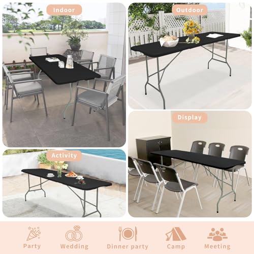 Set of 2 Folding Table 5 FT Camping Table Portable Heavy Duty Plastic Rectangular Outdoor Dining Table Steel Legs Fold (2 Count)