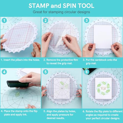 9.5inch 24cm Rotating Stamping Platform Stamp & Spin Tool for Stamping Circular Designs Stamping Positioning Tool with Lines for Scrapbooking Crafts Card Making Arts Supplies