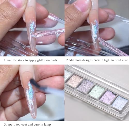 Iridescent Nail Glitter Set 6Color Mud Texture Aurora Chrome Powder