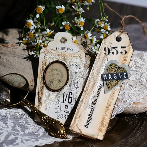 Vintage Junk Journal Items Kit Pre Cut Paper Cards Cutout Cardstock Art Aesthetic Decor Hollow Out Craft Elements Small Embellishments Supplies for Adults Scrapbook Pack