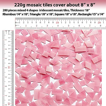 Magic Iridescent Pink Stained Glass Mosaic Tiles for Crafts (9 Ounce)