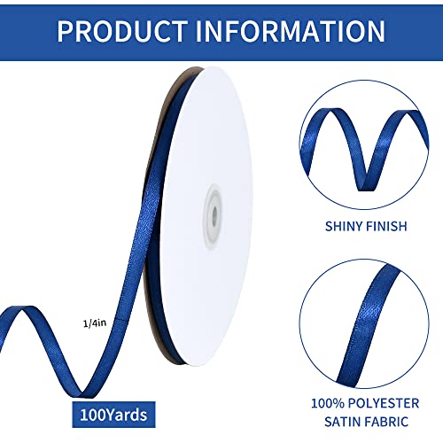 100 Yards 1 4 Inch Navy Blue Satin Ribbon Thin Gift Wrapping Ribbon (300 Foot)