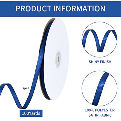 100 Yards 1 4 Inch Navy Blue Satin Ribbon Thin Gift Wrapping Ribbon (300 Foot)