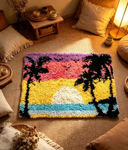 Golden Sunset Latch Hook Rug Kit for Beginners