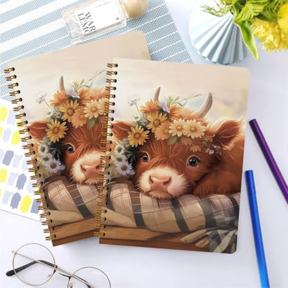 2 PCs Highland Cow Gifts for Women Journaling Notebooks (2 Count)