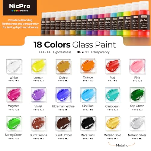 18 Colors Stained Glass Paint Set (18 Fl Oz)