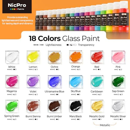 18 Colors Stained Glass Paint Set (18 Fl Oz)