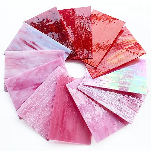 12 Sheets Mixed Red Pink Stained Glass Sheets