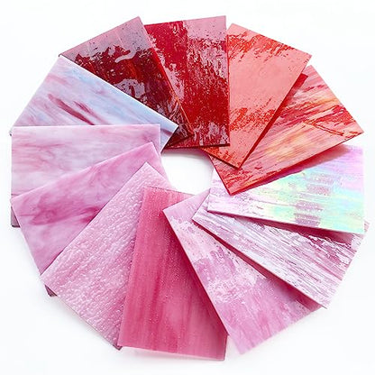 12 Sheets Mixed Red Pink Stained Glass Sheets