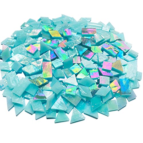 Iridescent Aqua Stained Glass Mosaic Tiles (9 Ounce)