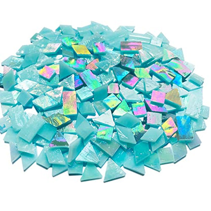 Iridescent Aqua Stained Glass Mosaic Tiles (9 Ounce)