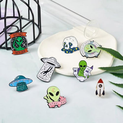 Beadthoven 9pcs Alien Alloy Enamel Brooch Pins (9 Count)