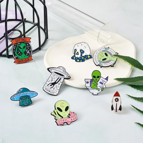 Beadthoven 9pcs Alien Alloy Enamel Brooch Pins (9 Count)