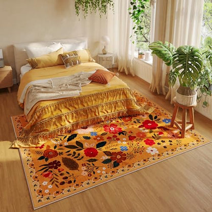 Area Rugs 8x10 Rug for Living Room Clearance Washable Boho Area Rug Non Slip Floral Vintage Low Pile Large Rug for Living Room