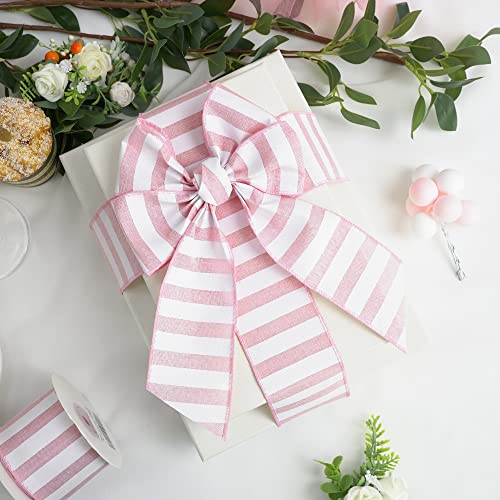 Pink Striped Burlap Ribbon (30 Foot)