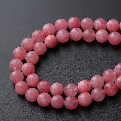 45pcs 8mm Natural Rose Pink Chalcedony Stone Round Loose Beads for Jewelry Making DIY Bracelets Necklaces Crystal Energy Healing Stone Beads 15"