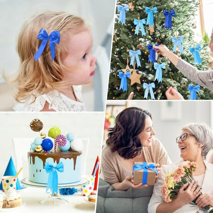 1-1/2 Inch Single-Faced Blue Satin Ribbons for Crafts Gift Wrapping Wedding | 6 Rolls Assorted Ribbons for Flower Bouquet Invitations Bridal Shower Hair Bows Garland Party Decor