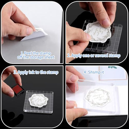 12Pcs Acrylic Stamp Block Clear Stamping Blocks Tools Set Assorted Sizes Stamp Blocks with Grid Lines for Scrapbooking Crafts Card Making (12 Count)