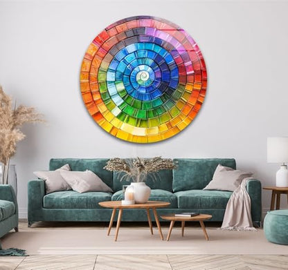 31.5''(80cm) Diameter Radiant Spiral Spectrum Round Glass Wall Art Tempered Glass Printing Wall Decor Large Wall Art Wall Hangings