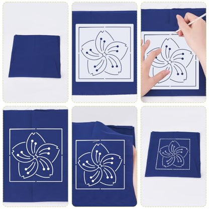 Sashiko Embroidery Stencils Sashiko PET Stencil Flowers Embroidery Patterns Stencils for Drawing Sashiko Template for Hand Quilting and Embroidery 14x14cm
