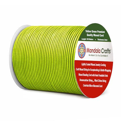 2mm Yellow Green Waxed Cord