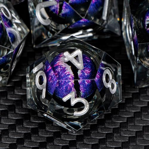 DND Resin Dice Dragon Eye Dice Liquid Core Purple Sharp Edged Dice Set with Gift Box