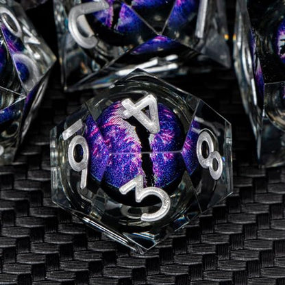 DND Resin Dice Dragon Eye Dice Liquid Core Purple Sharp Edged Dice Set with Gift Box