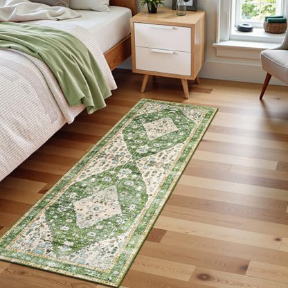 Felice Boho Runner Rugs 2x5 Green Kitchen Runner Rugs Non Skid Washable