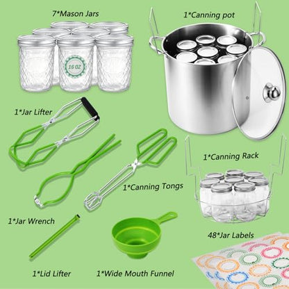 Canning Pot Water Bath Canner with Rack and Mason Jars (7 Count)