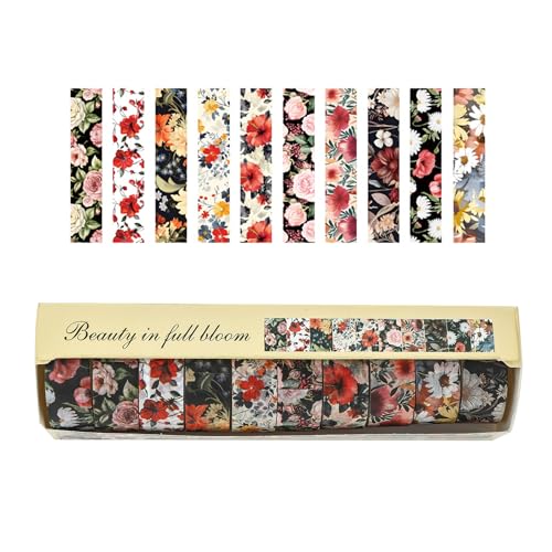 10 Rolls Blooming Flowers Washi Tape Set Floral Arts Adhesive Tapes Colorful Garden Decorative Masking Tape Sets for Craft (10 Count)