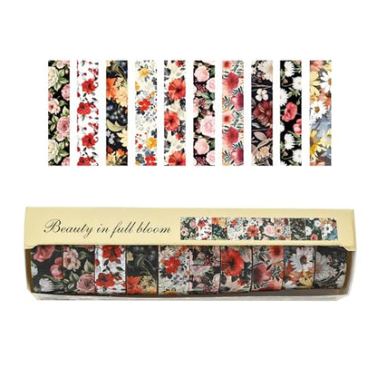 10 Rolls Blooming Flowers Washi Tape Set Floral Arts Adhesive Tapes Colorful Garden Decorative Masking Tape Sets for Craft (10 Count)